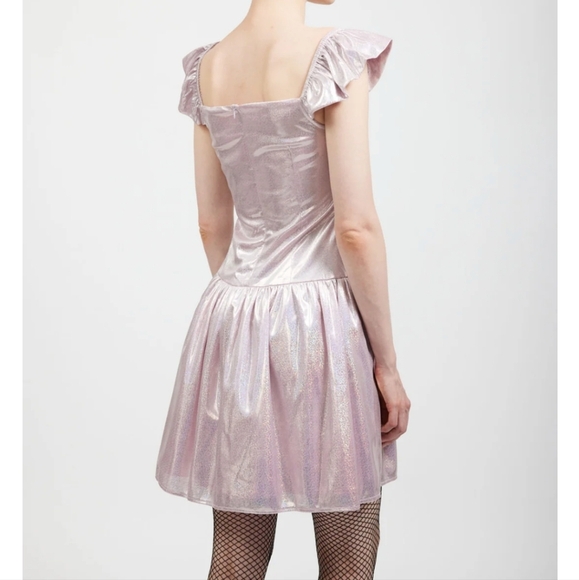 Batsheva Designer Shimmery Metallic Pink flutter sleeve sweetheart Dress size8/4 - Picture 14 of 15